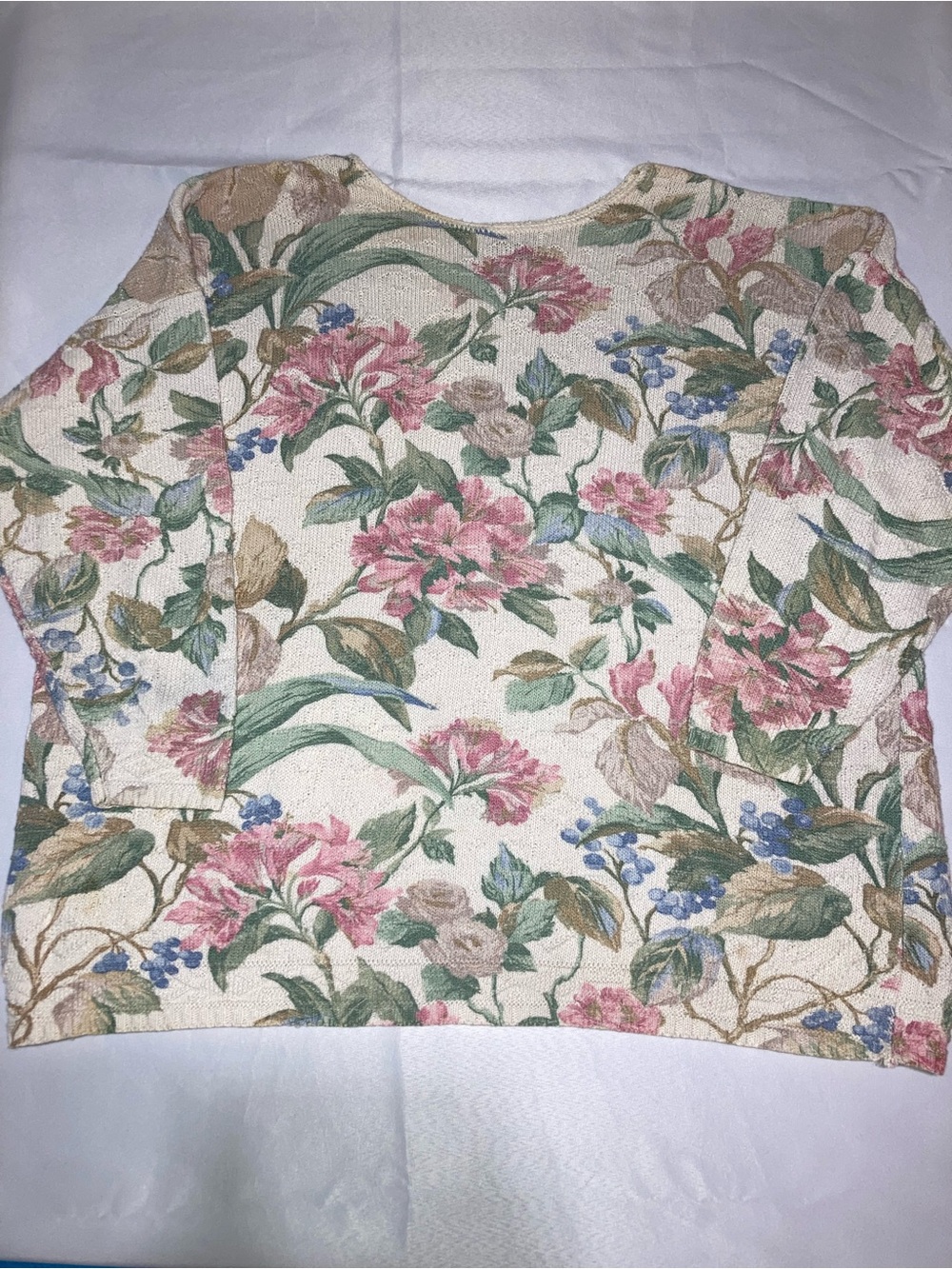 Vintage Floral Crewneck Sweater in Cream with Pink Floral Print - Picture 4 of 5